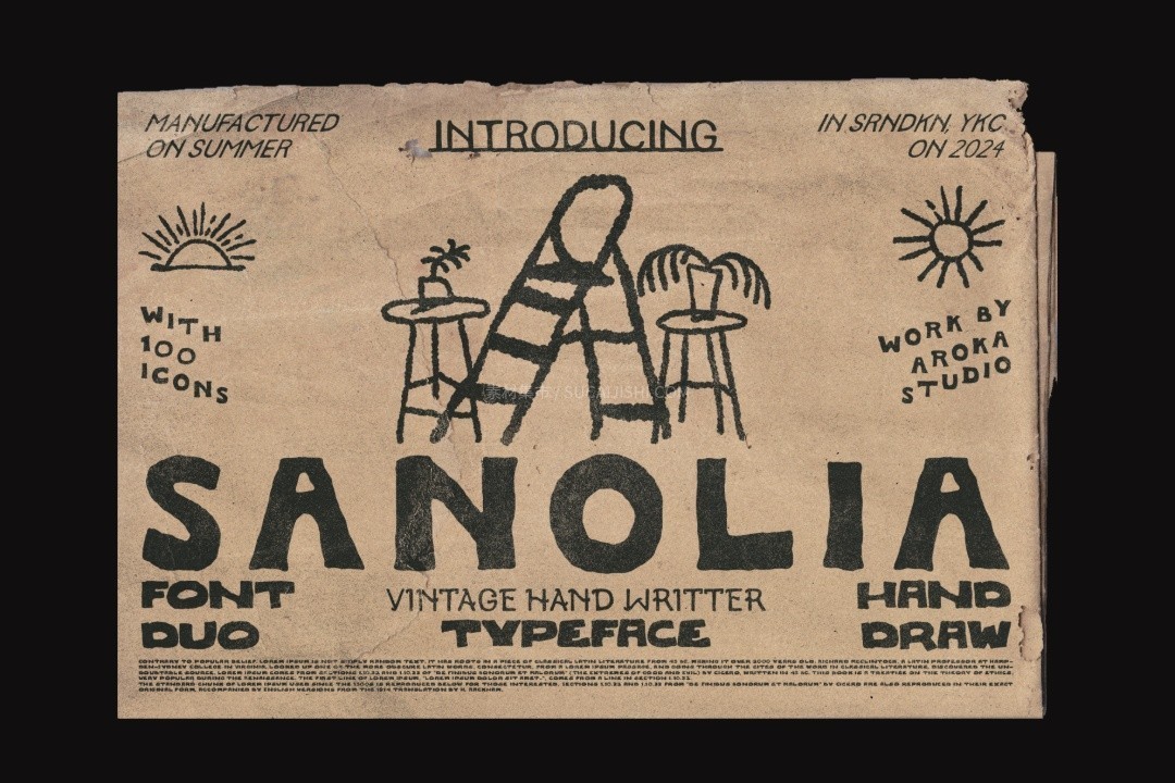 SANOLIA复古野趣风英文手绘字体+矢量装饰图形